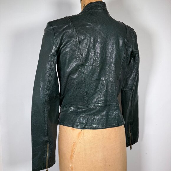 Rare Lauren Ralph Lauren Dark Green Leather Biker Jacket - Picture 2 of 9